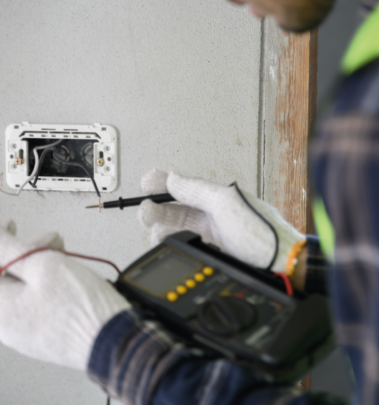 Elektriker installiert Steckdose bei Elektroarbeiten im Innenausbau